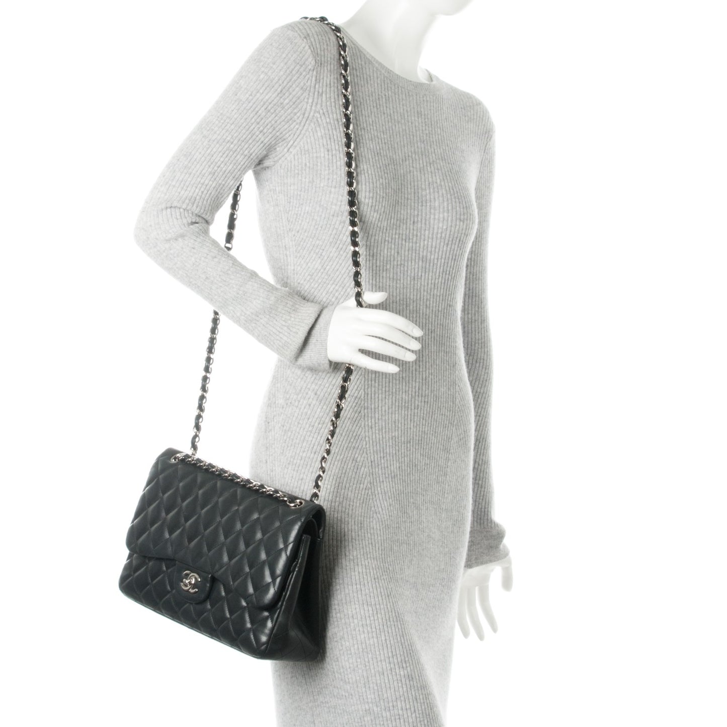 Lambskin Quilted Jumbo Double Flap Black