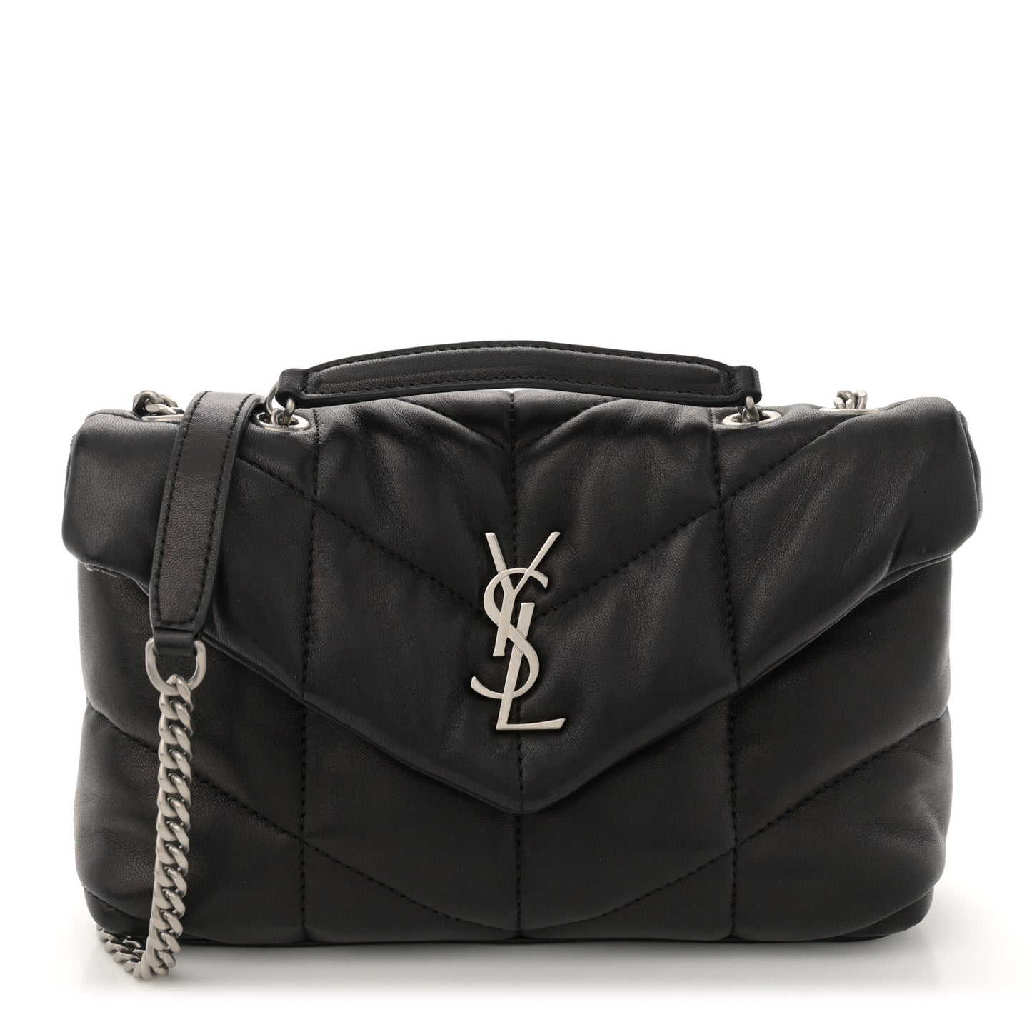 Lambskin Quilted Toy Loulou Puffer Monogram Chain Satchel Black
