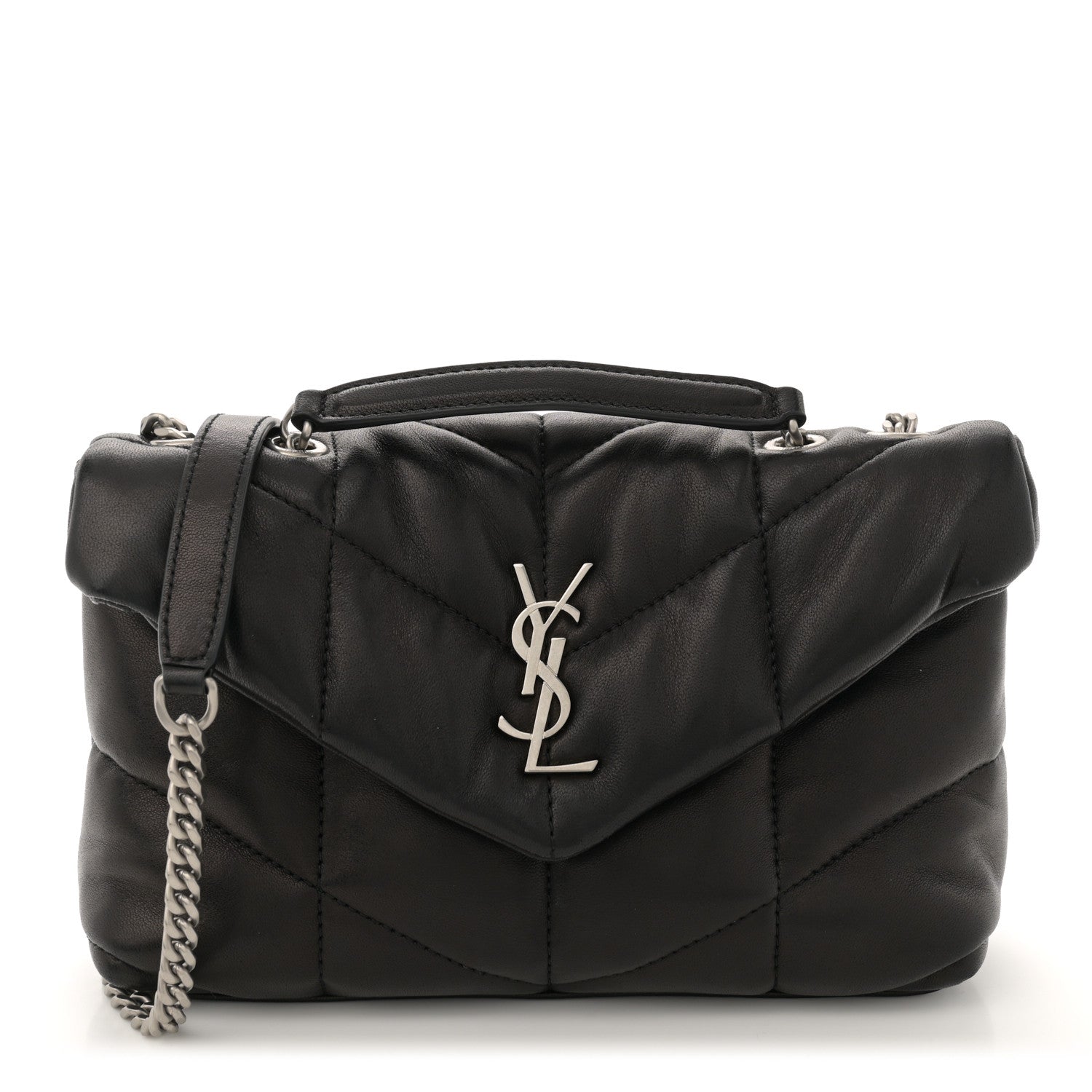 Saint Laurent Lambskin Quilted Toy Loulou Puffer Monogram Chain Satchel Black 1 of 10