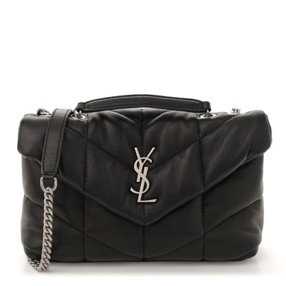 Saint Laurent Lambskin Quilted Toy Loulou Puffer Monogram Chain Satchel Black 1 of 10