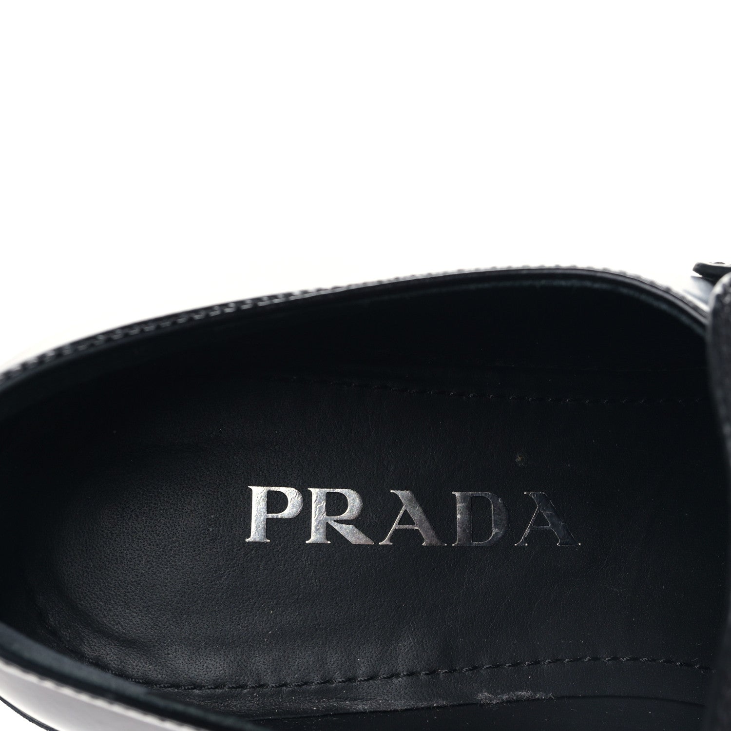 Prada Spazzolato Metal Triangle Logo 50mm Loafers 38 Black 7 of 8