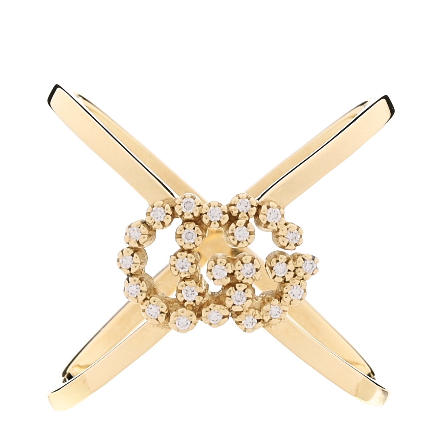 18K Yellow Gold Diamond Running G Cross Ring 52 6