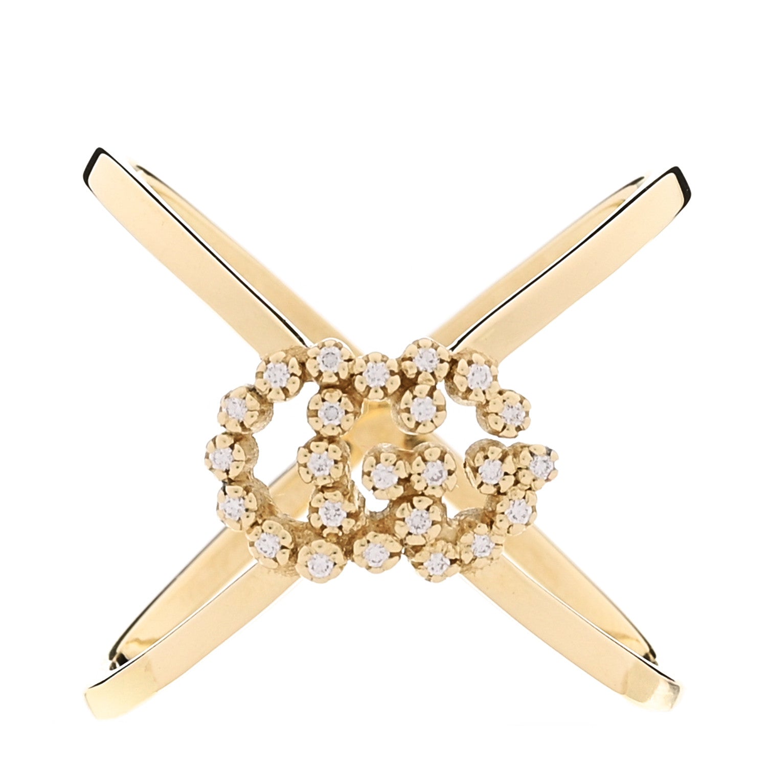 Gucci 18K Yellow Gold Diamond Running G Cross Ring 52 6 1 of 4
