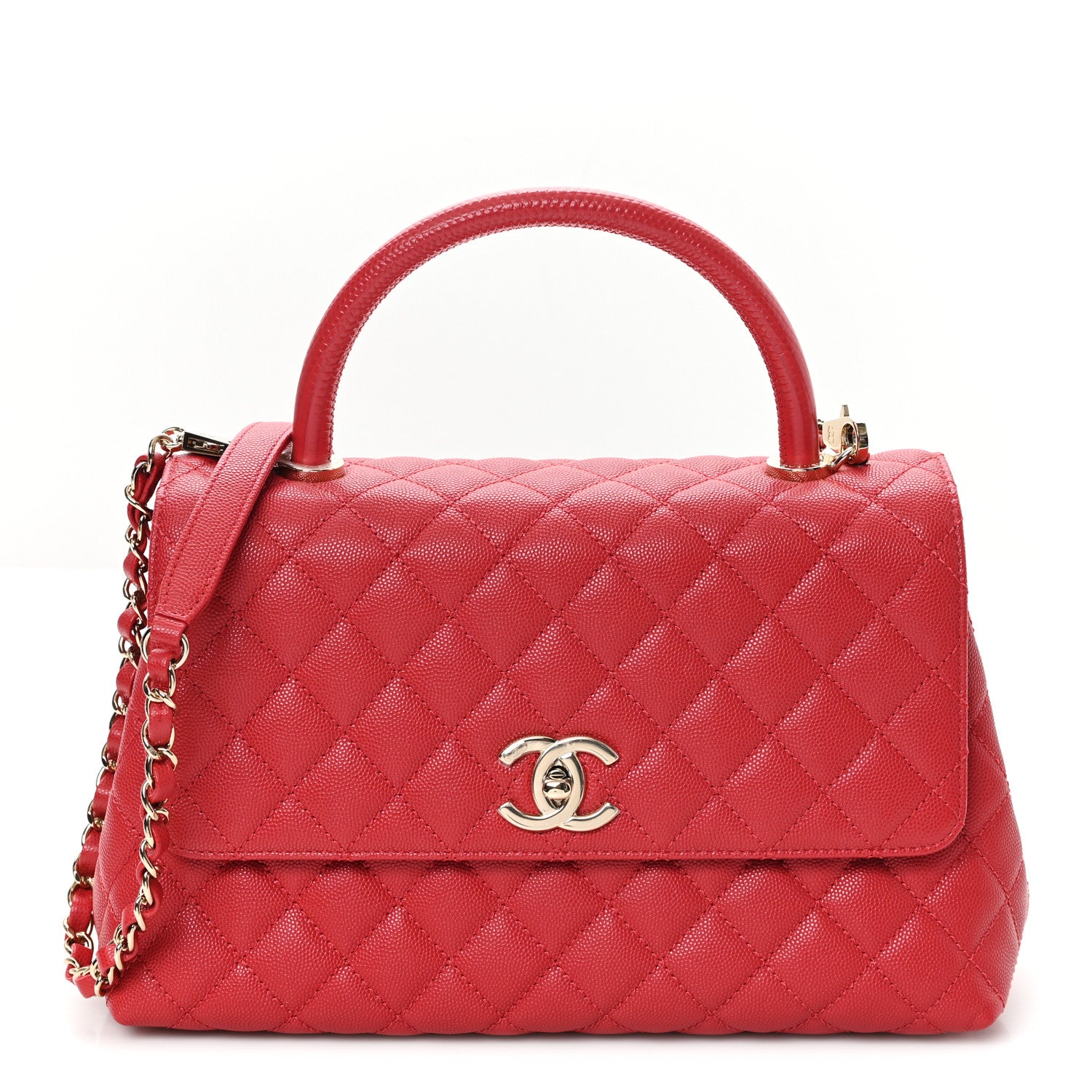 Chanel Caviar Quilted Lizard Embossed Small Coco Handle Flap Red 1 of 10