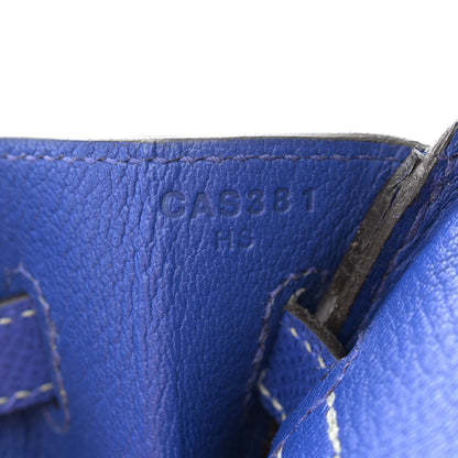 Hermes Epsom Horseshoe Birkin 25 Gris Mouette Bleu Electrique 7 of 10