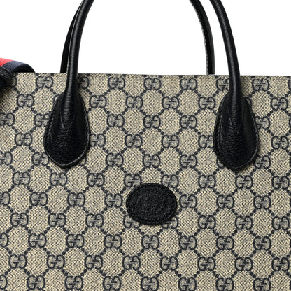 Gucci GG Supreme Monogram Azalea Calfskin Medium Retro Interlocking G Tote Bag Beige Blue 7 of 12