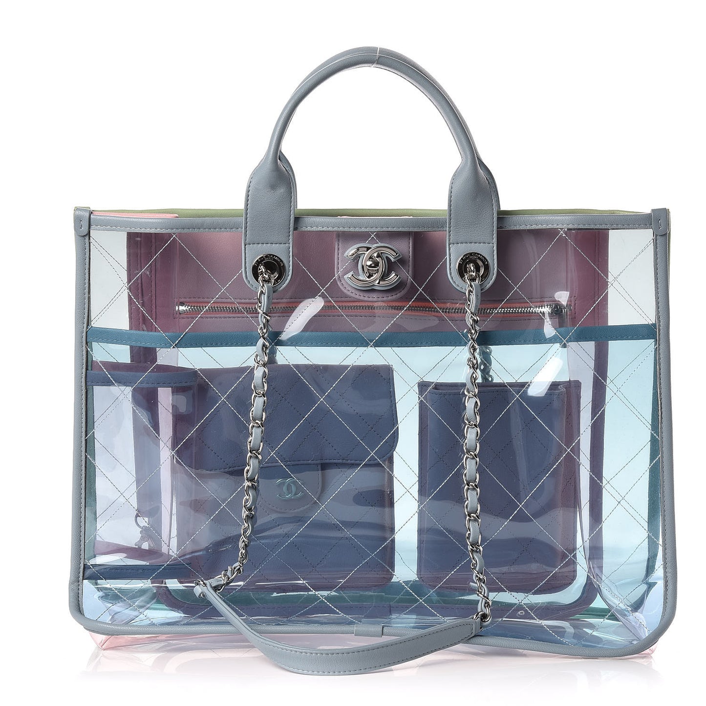 Lambskin PVC Quilted Medium Coco Splash Shopping Bag Blue Green Pink