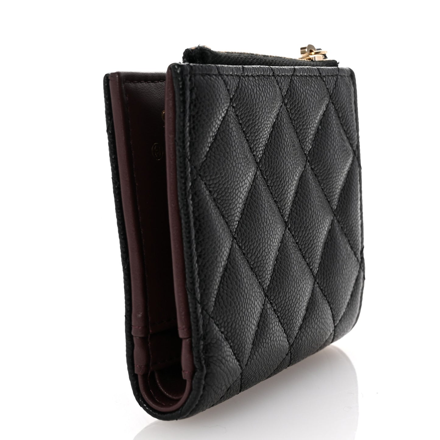 Caviar Quilted CC Zip Compact Wallet Black