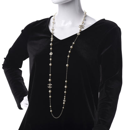 Chanel Pearl Crystal CC Lace Camellia Long Necklace Gold 2 of 5