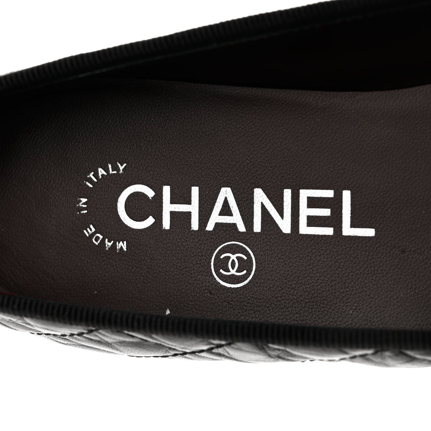 Aged Calfskin Quilted CC Cap Toe Ballerina Flats 37 Black