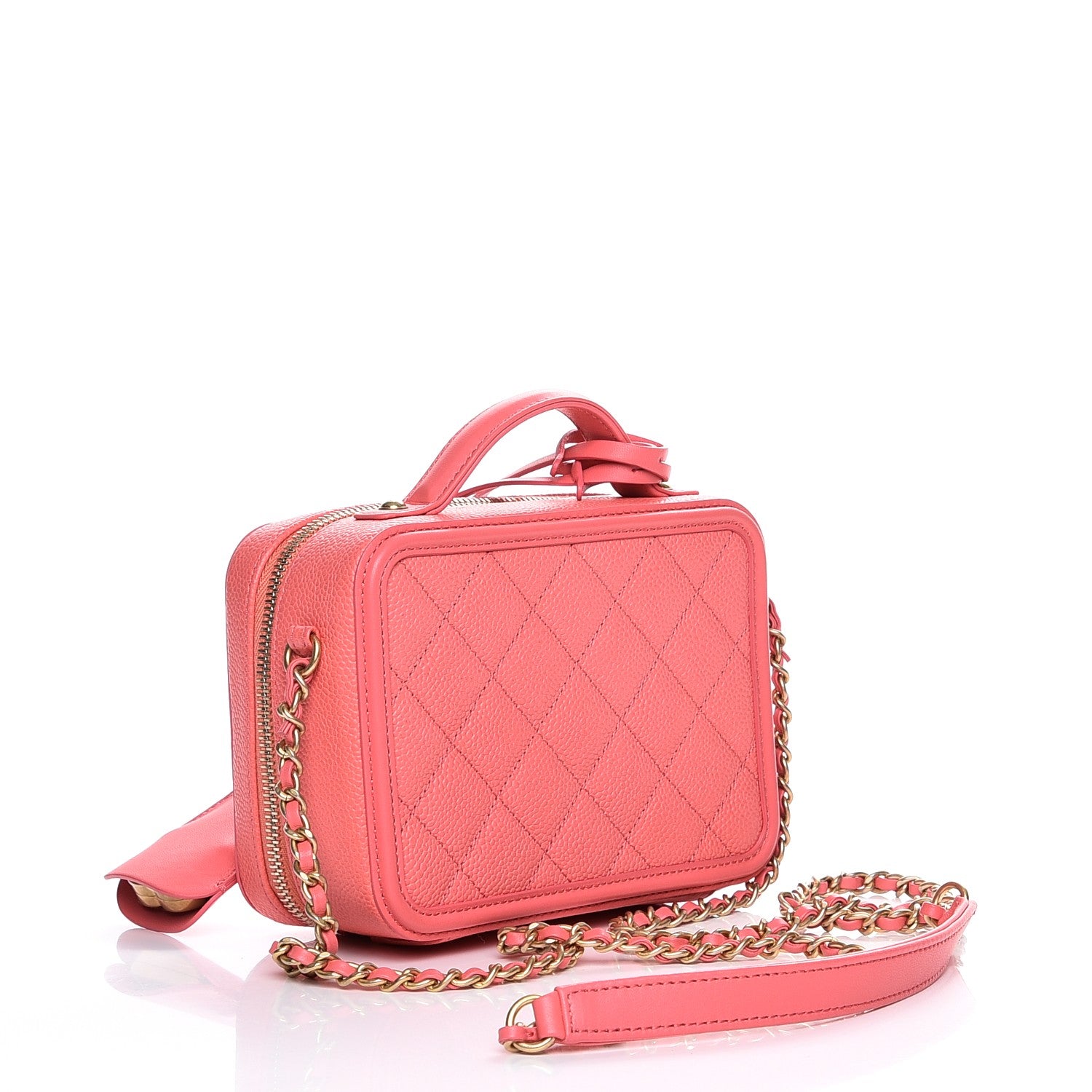 Chanel Caviar Quilted Small CC Filigree Vanity Case Coral 4 of 9