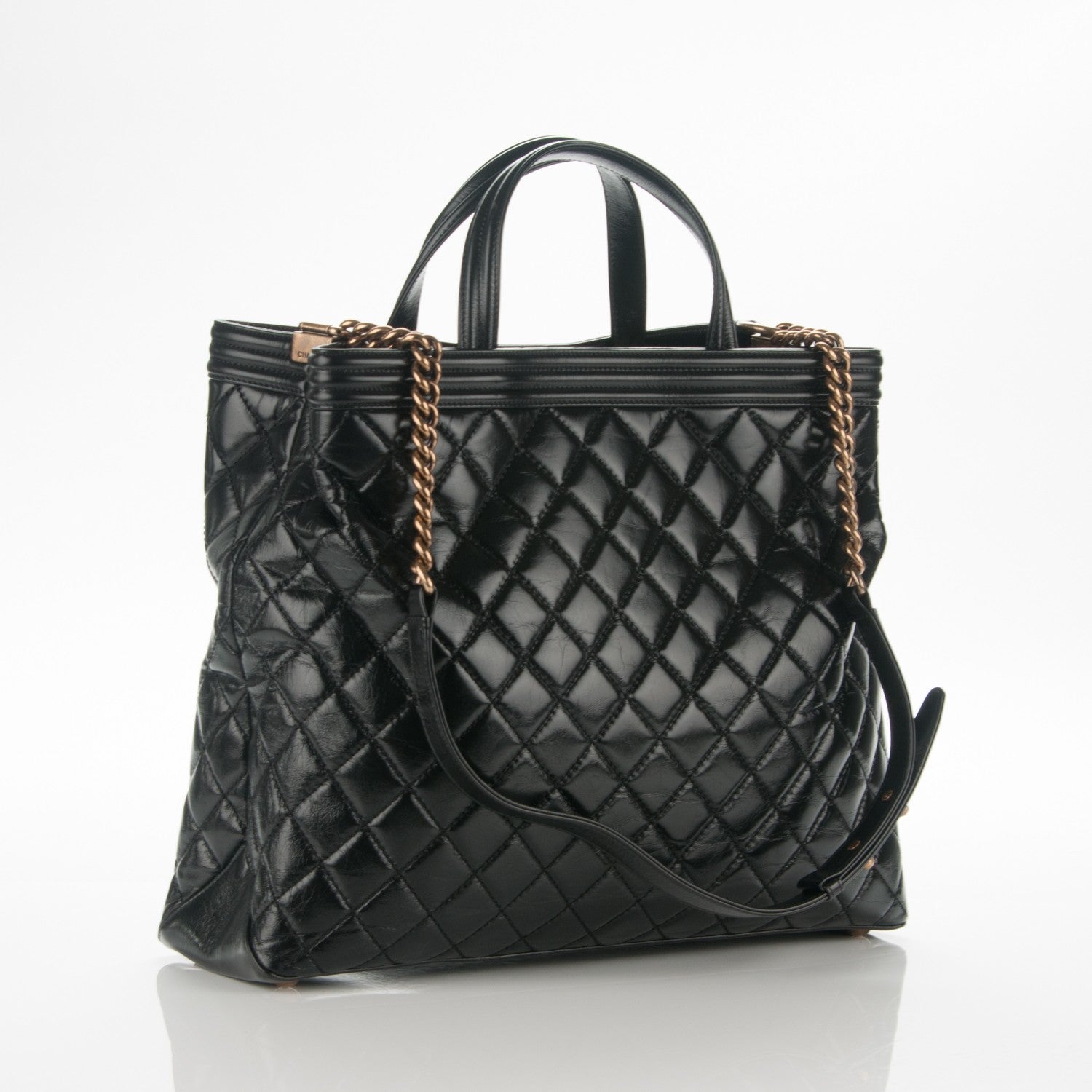 Chanel Glazed Calfskin Quilted Large Boy Tote Black 3 of 7