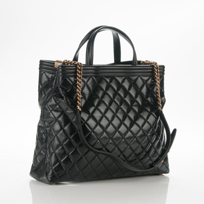 Chanel Glazed Calfskin Quilted Large Boy Tote Black 3 of 7