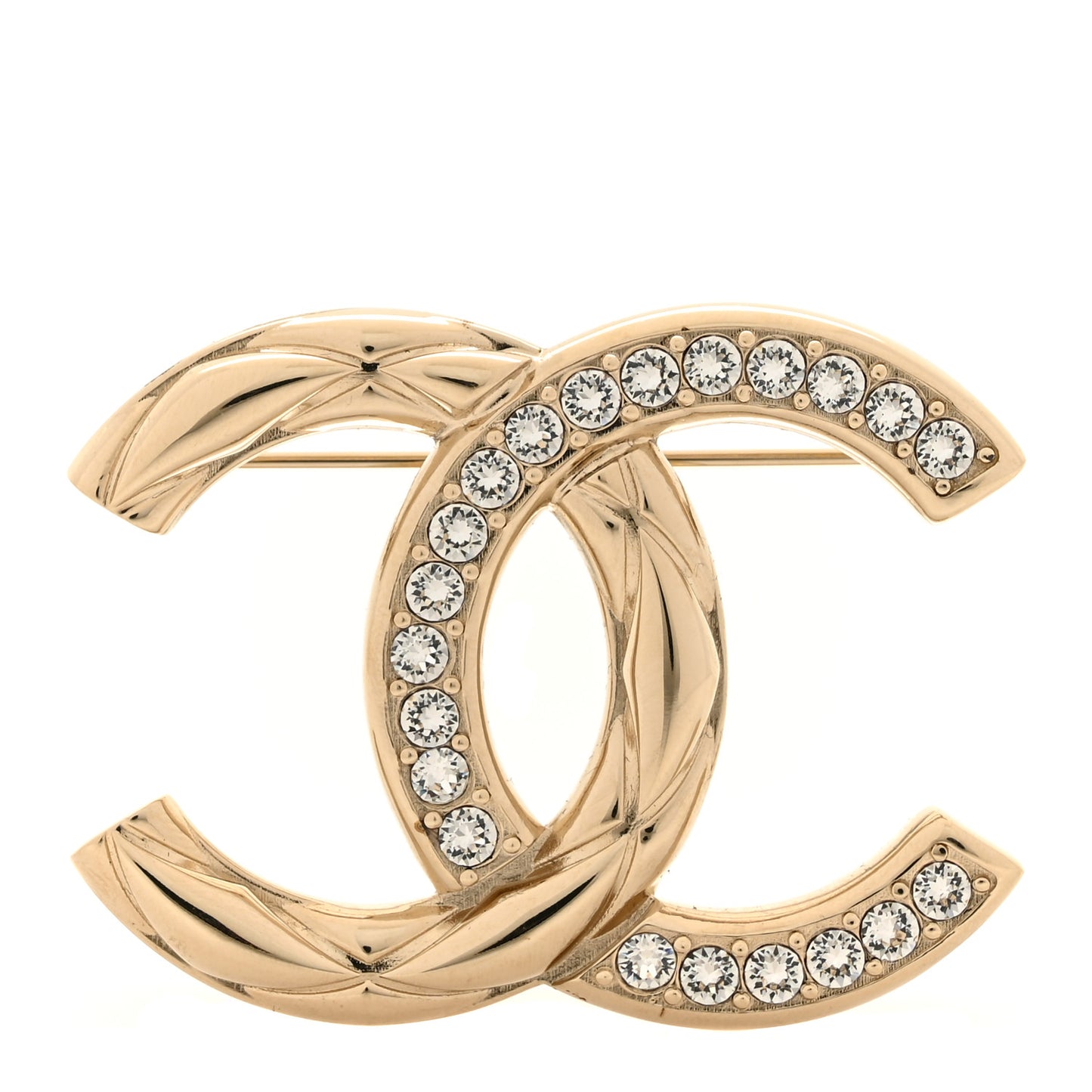Textured Metal Crystal CC Brooch Light Gold