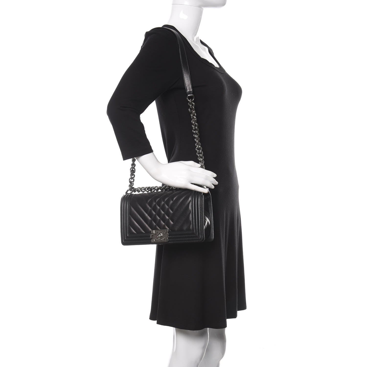 Chanel Calfskin Chevron Quilted Medium Boy Flap Black 2 of 9