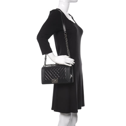 Chanel Calfskin Chevron Quilted Medium Boy Flap Black 2 of 9