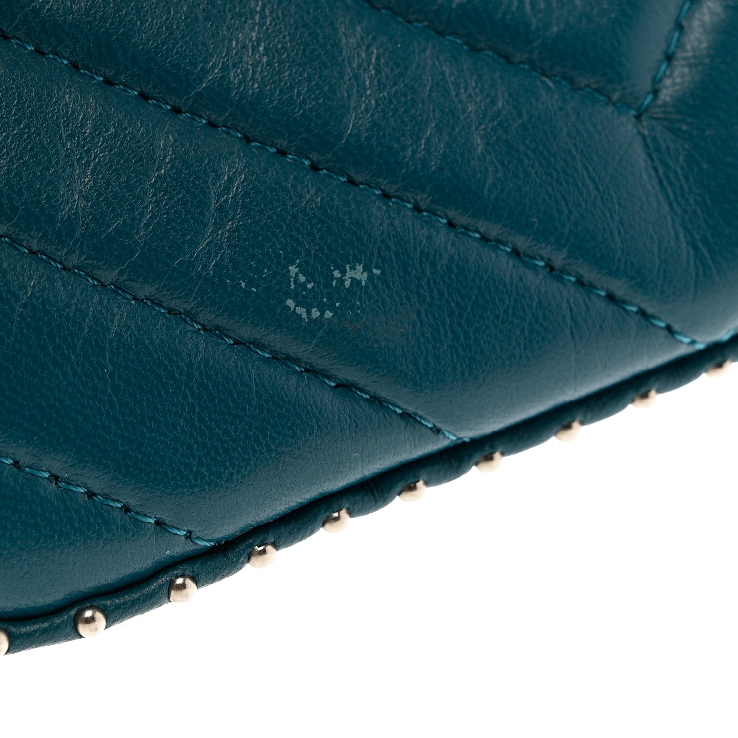 Chanel Lambskin Chevron Quilted Studded Small Cosmetic Case Blue 7 of 8