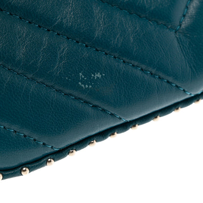 Chanel Lambskin Chevron Quilted Studded Small Cosmetic Case Blue 7 of 8