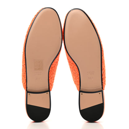 Gucci Lace Malaga Kid Womens Princetown Slippers 37.5 Orange Fluo Skin Rose 5 of 10