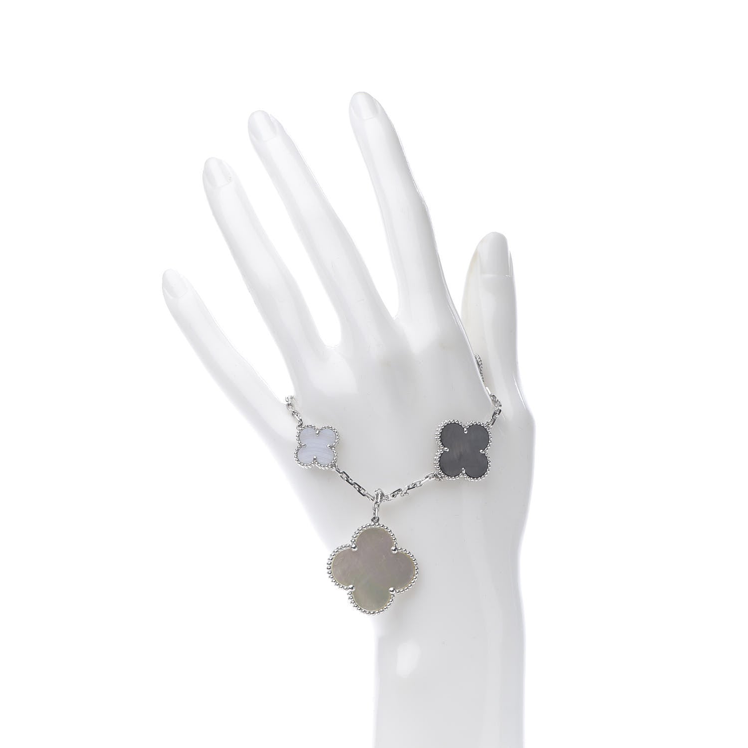 Van Cleef & Arpels 18K White Gold Chalcedony Mother of Pearl 5 Motifs Magic Alhambra Bracelet 2 of 5