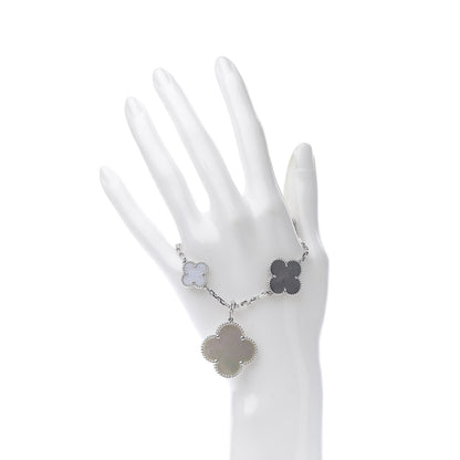 Van Cleef & Arpels 18K White Gold Chalcedony Mother of Pearl 5 Motifs Magic Alhambra Bracelet 2 of 5