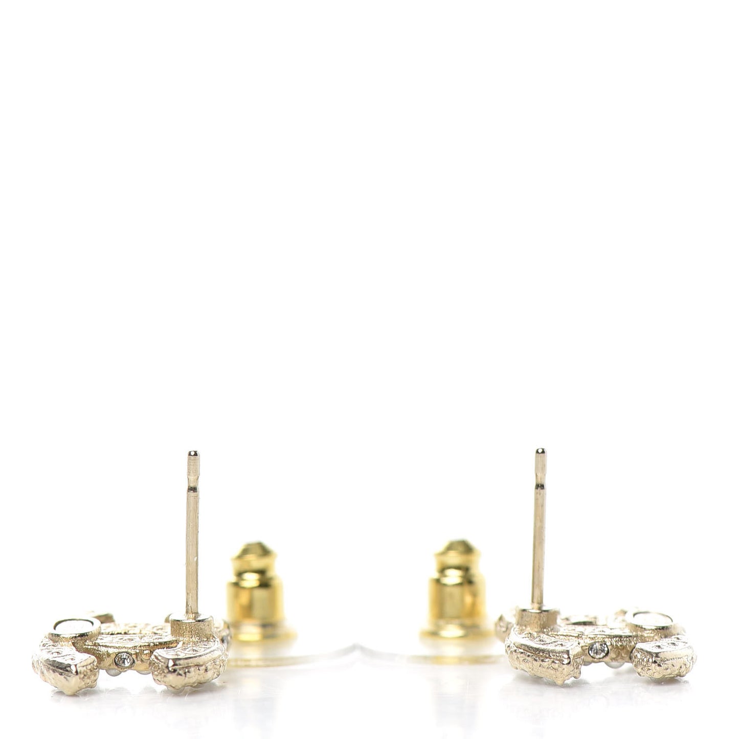 Pearl Crystal CC Stud Earrings Gold