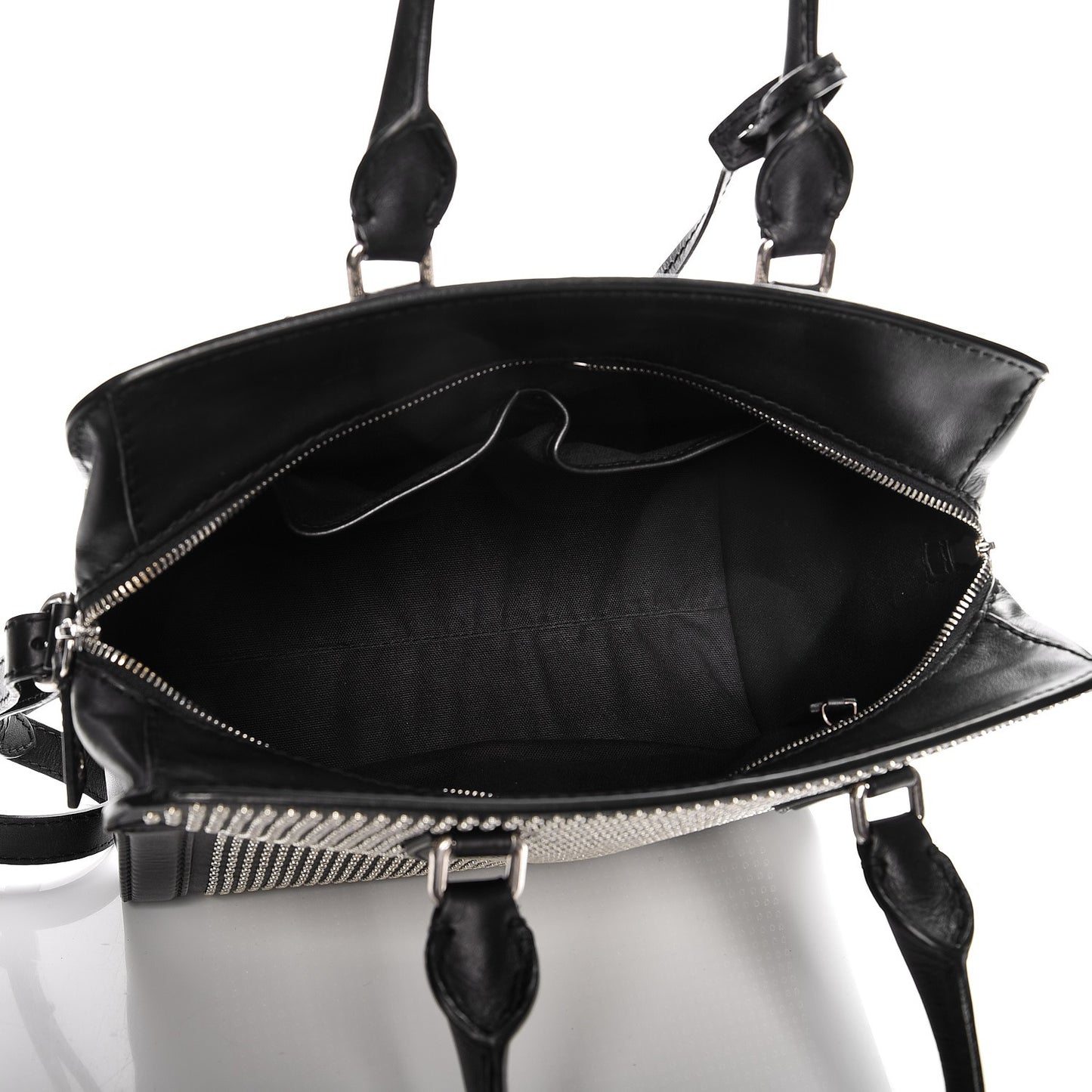 Calfskin Small Studded Padlock Zip Around Tote Black