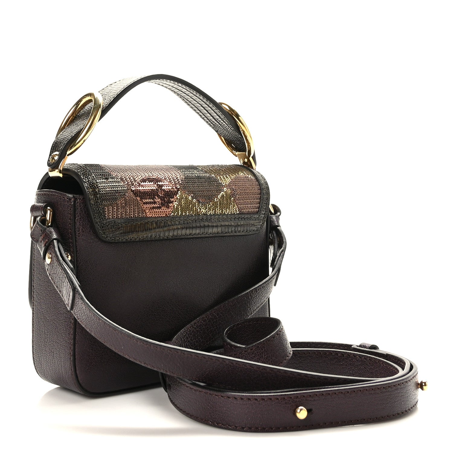 Chloe Shiny Calfskin Sequin Mini C Double Carry Brown Multicolor 3 of 8