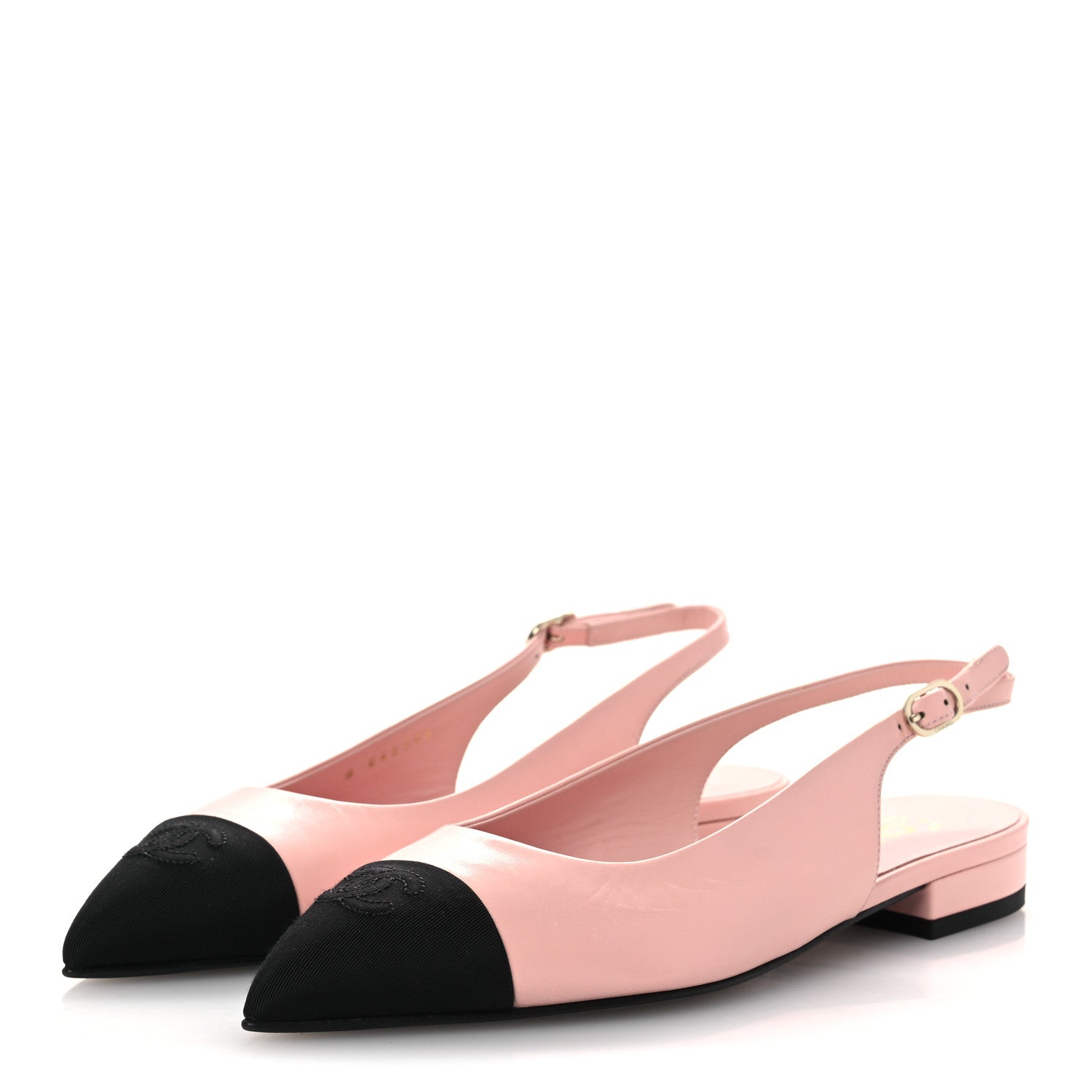 Chanel Lambskin Pointed Toe CC Slingback Flats 37 Pink Black 4 of 11