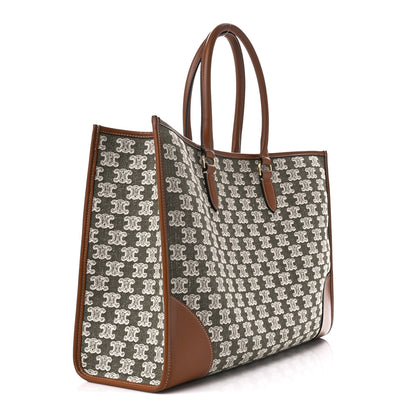 Celine Canvas Calfskin Triomphe Embroidered Horizontal Cabas Green 3 of 12