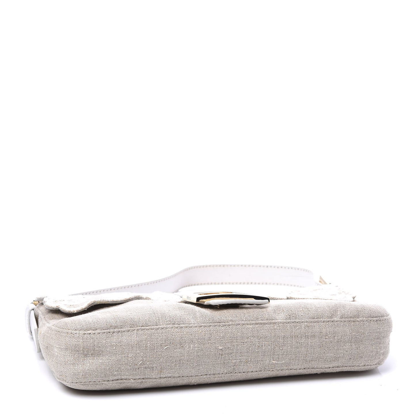 Linen Embroidered Baguette Beige White