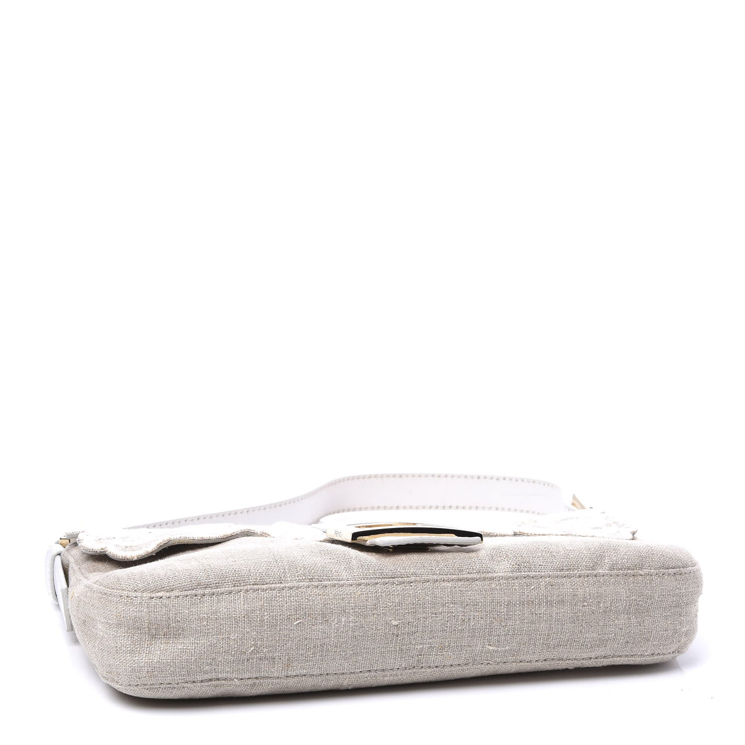 Fendi Linen Embroidered Baguette Beige White 3 of 11
