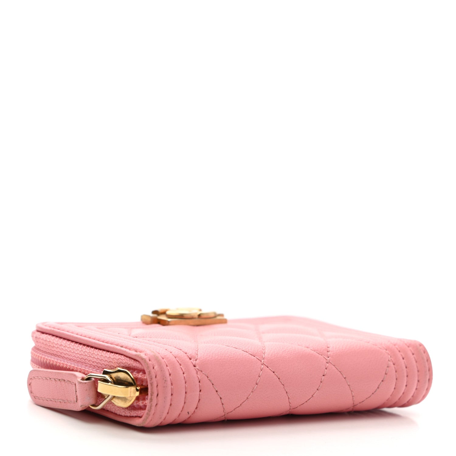 Chanel Lambskin Quilted Boy Zip Around Coin Purse Wallet Pink 4 of 11