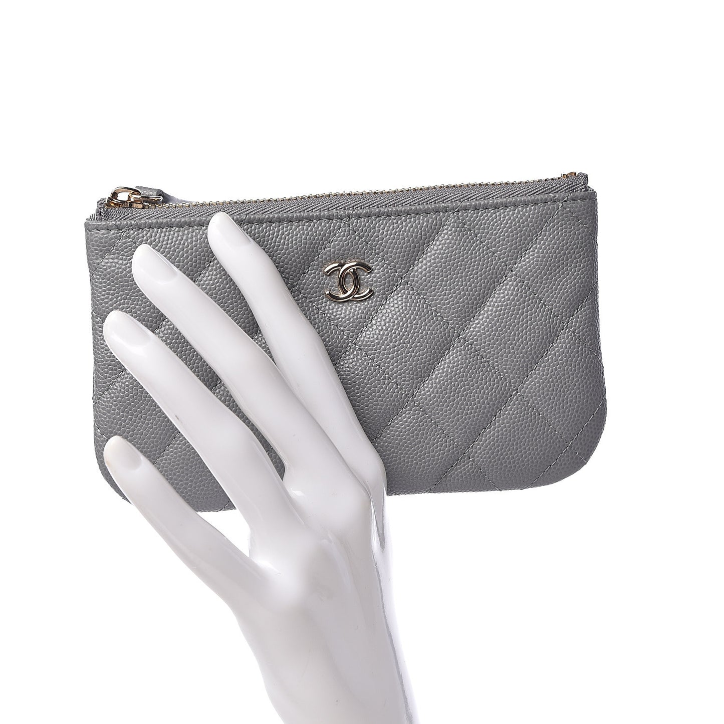 Caviar Quilted Small Cosmetic Case Grey