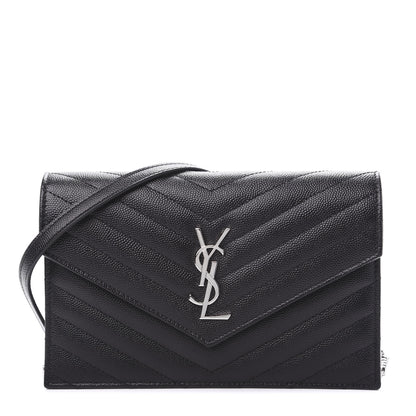 Saint Laurent Grain De Poudre Matelasse Chevron Monogram Envelope Chain Wallet Black 1 of 8