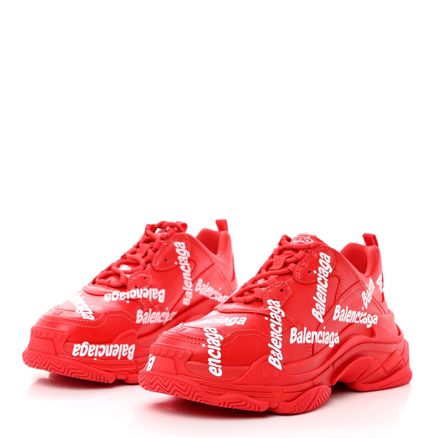 Recycled Calfskin Allover Logo Womens Triple S Sneakers 41 Tomato Red White
