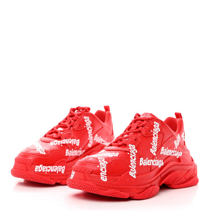 Balenciaga Recycled Calfskin Allover Logo Womens Triple S Sneakers 41 Tomato Red White 3 of 9