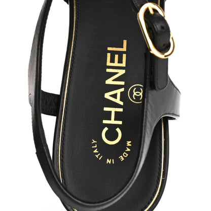 Chanel Lambskin Pearl CC Wedge Sandals 40 Black 7 of 10