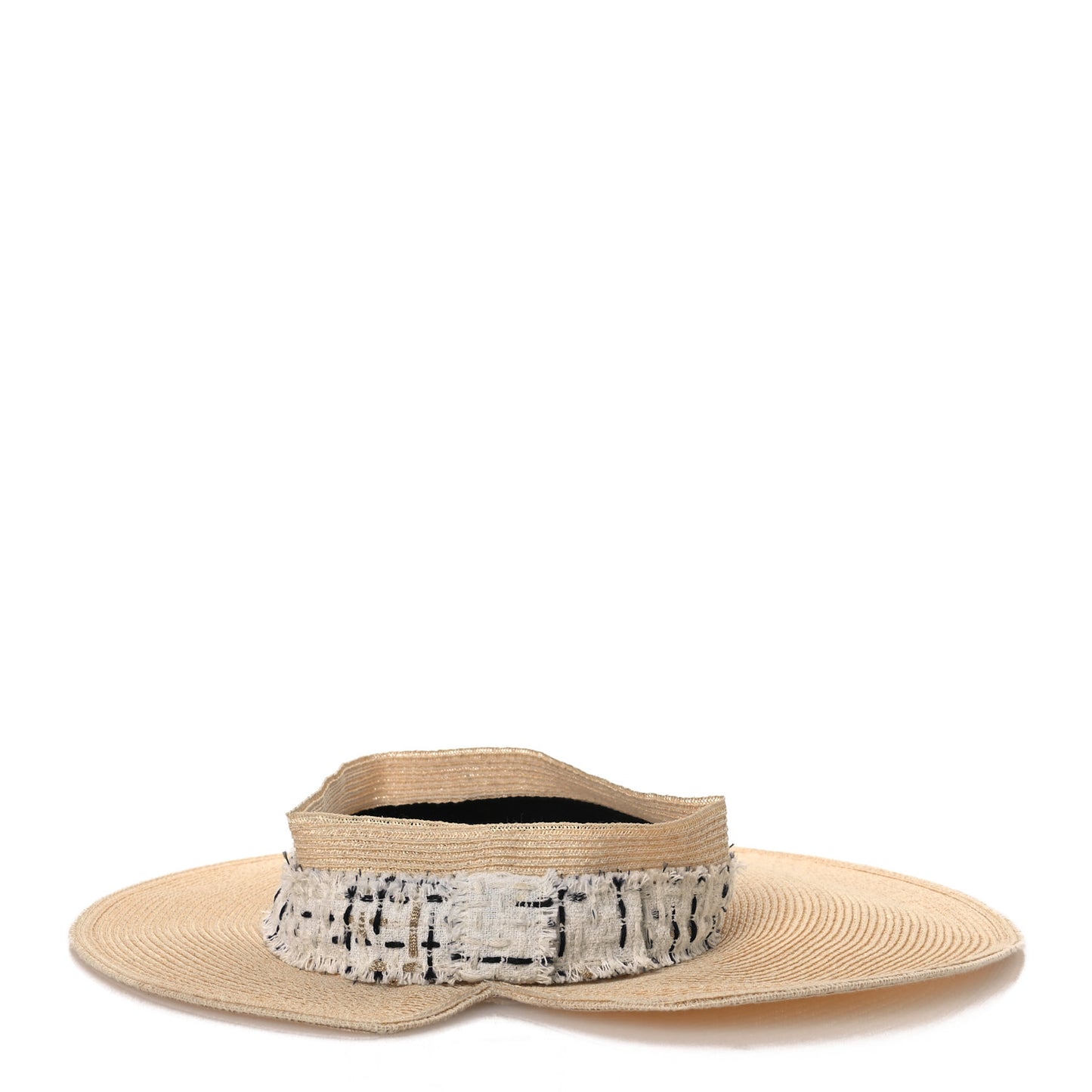 Straw Tweed Wide Brim Visor M Beige White