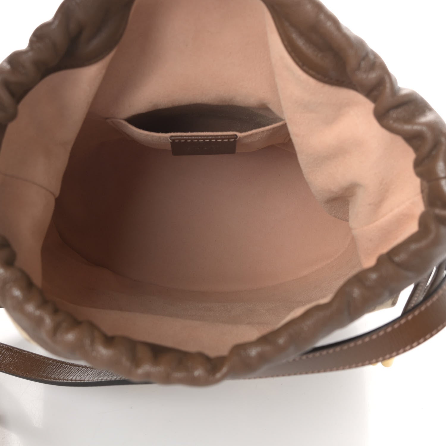 Gucci Monogram Textured Calfskin Horsebit 1955 Drawstring Bucket Bag Beige Brown Sugar 5 of 9