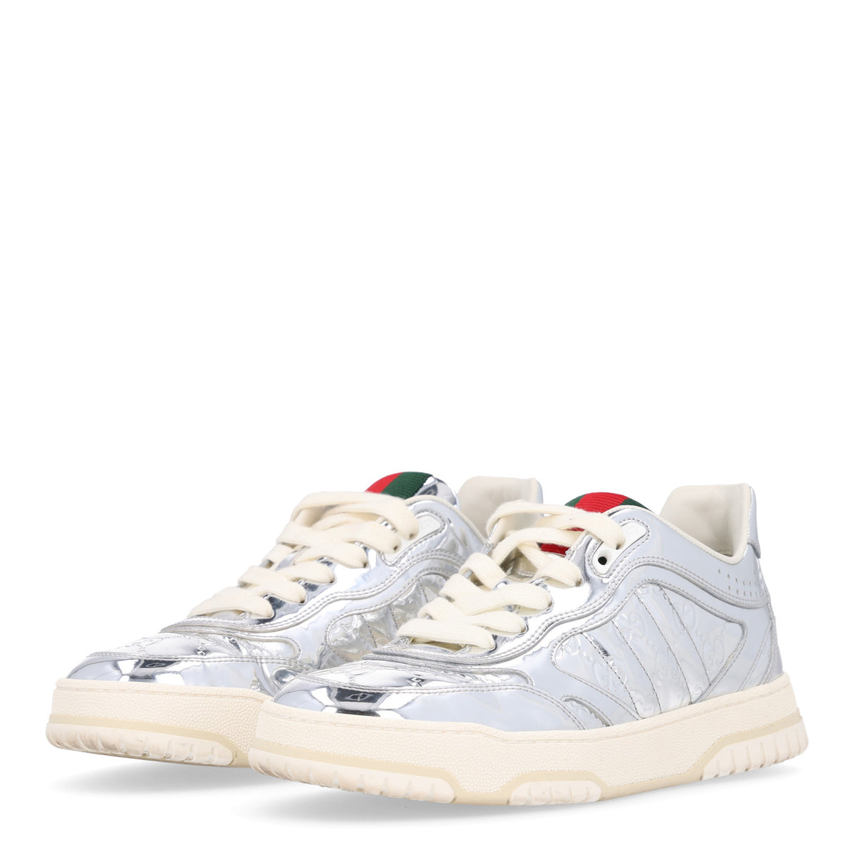 Guccissima Mirror Effect Womens Re-Web Sneakers 37 Silver