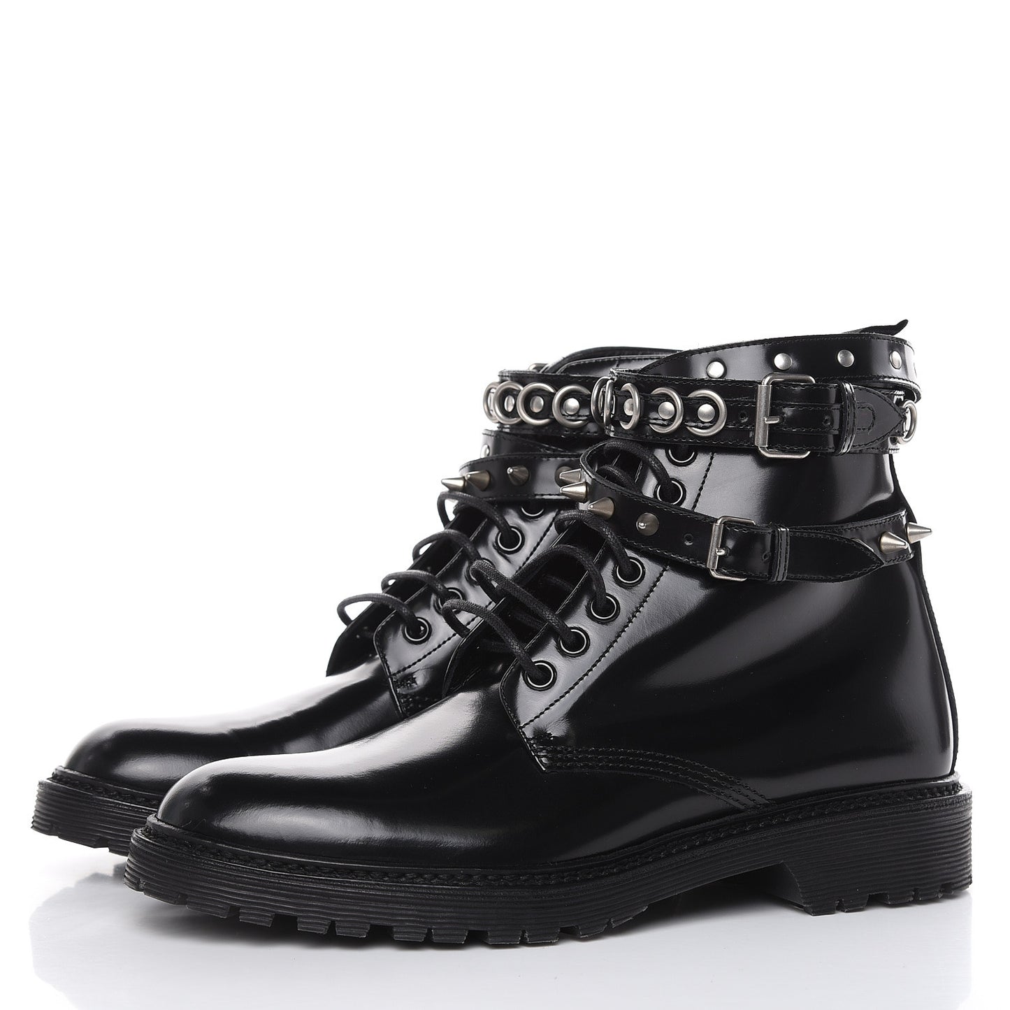 Smooth Calfskin Studded Womens Lace-Up Combat Boots 38 Black