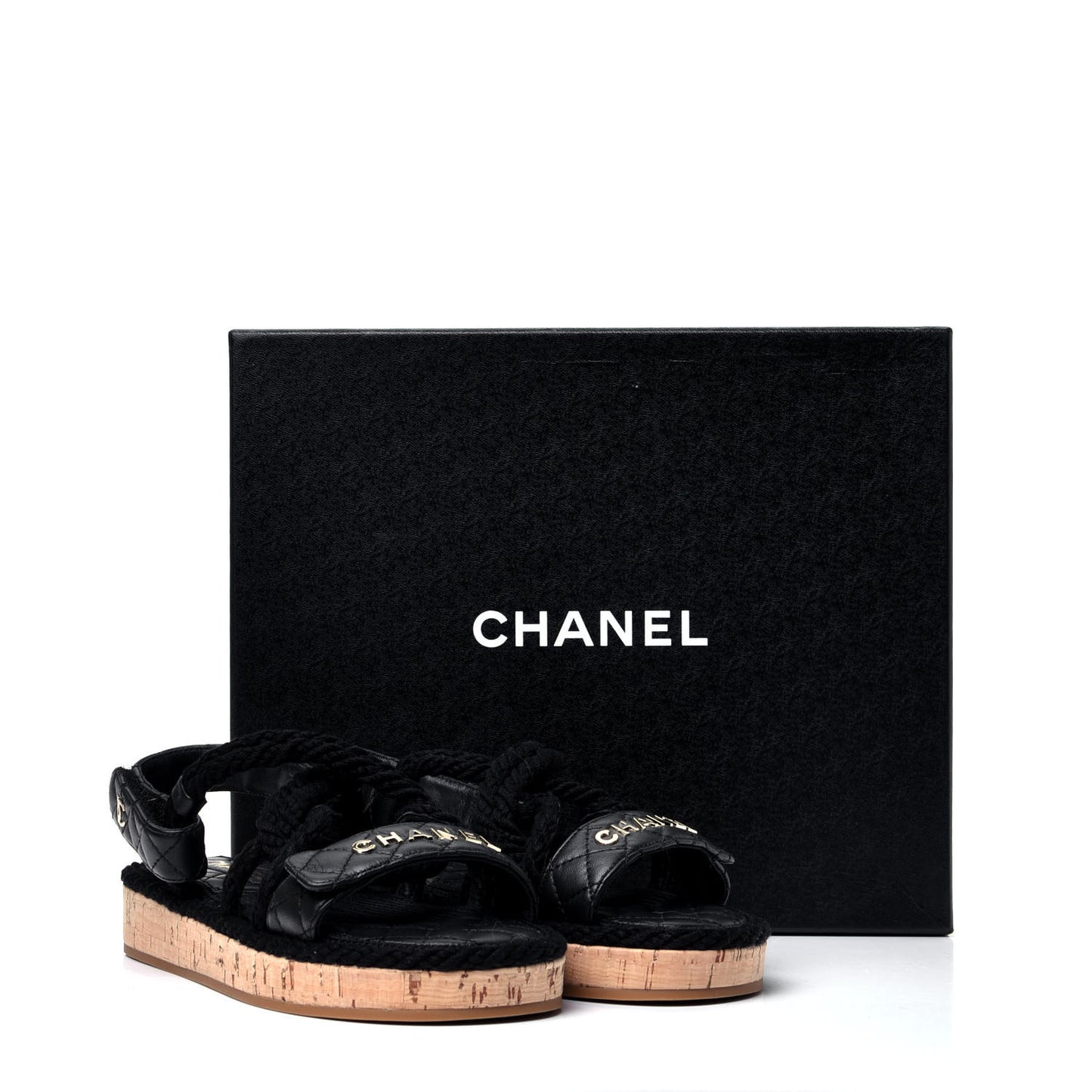 Cord Lambskin Quilted Logo Sandals 37 Black