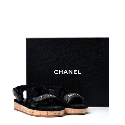 Chanel Cord Lambskin Quilted Logo Sandals 37 Black 10 of 10