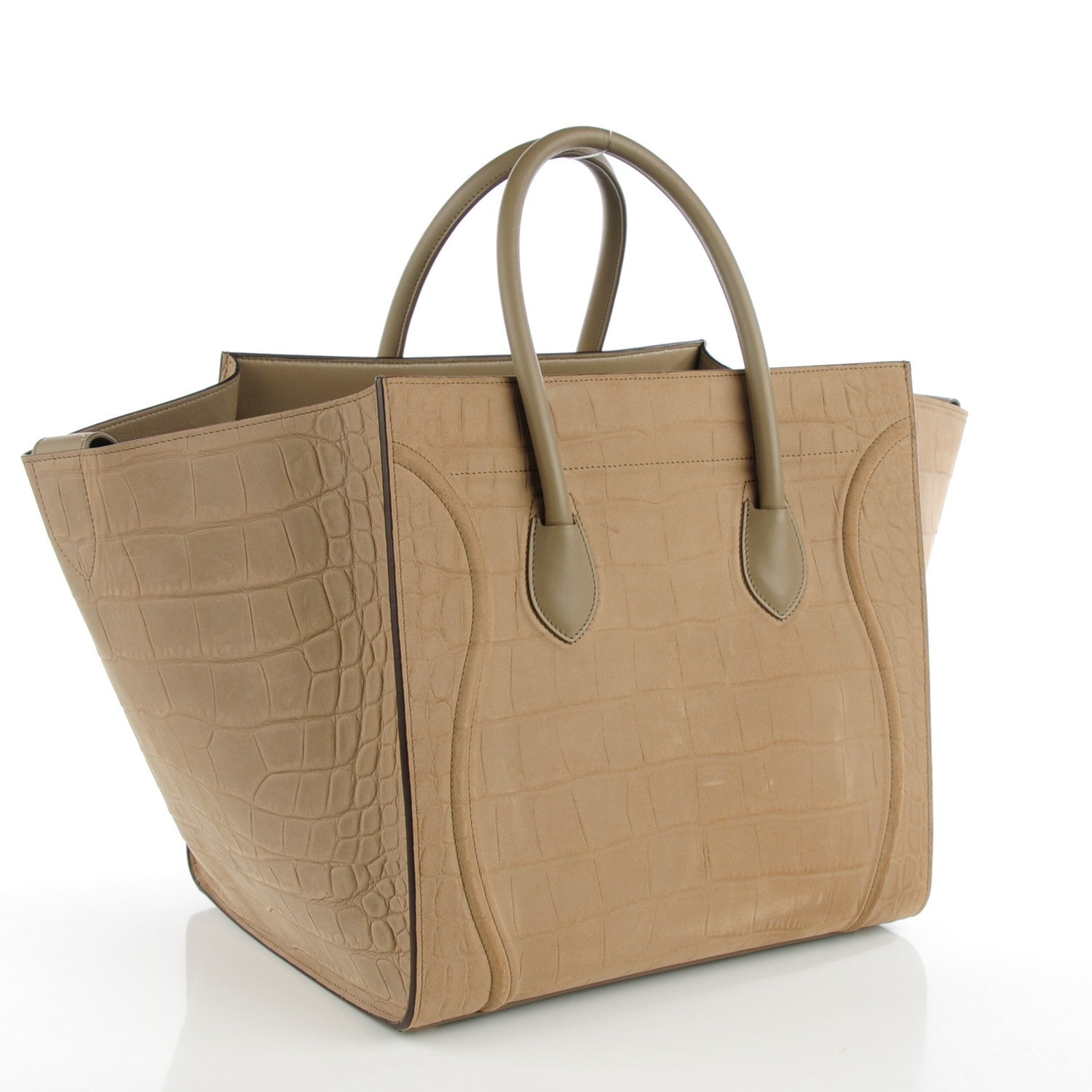Celine Nubuck Crocodile Embossed Medium Phantom Luggage Beige 3 of 7