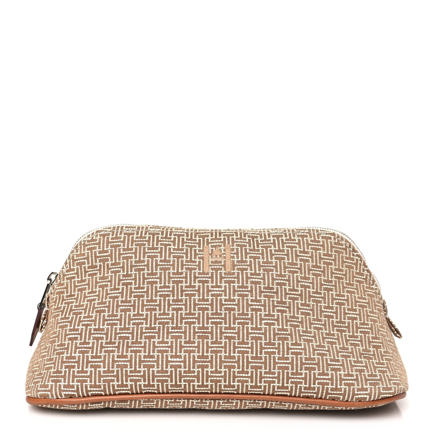 Cotton Canvas H Embroidered Travel Cosmetic Pouch Natural