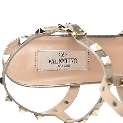 Valentino Garavani Metallic Pebbled Calfskin Rockstud 60mm City Sandals 39.5 Skin 7 of 10