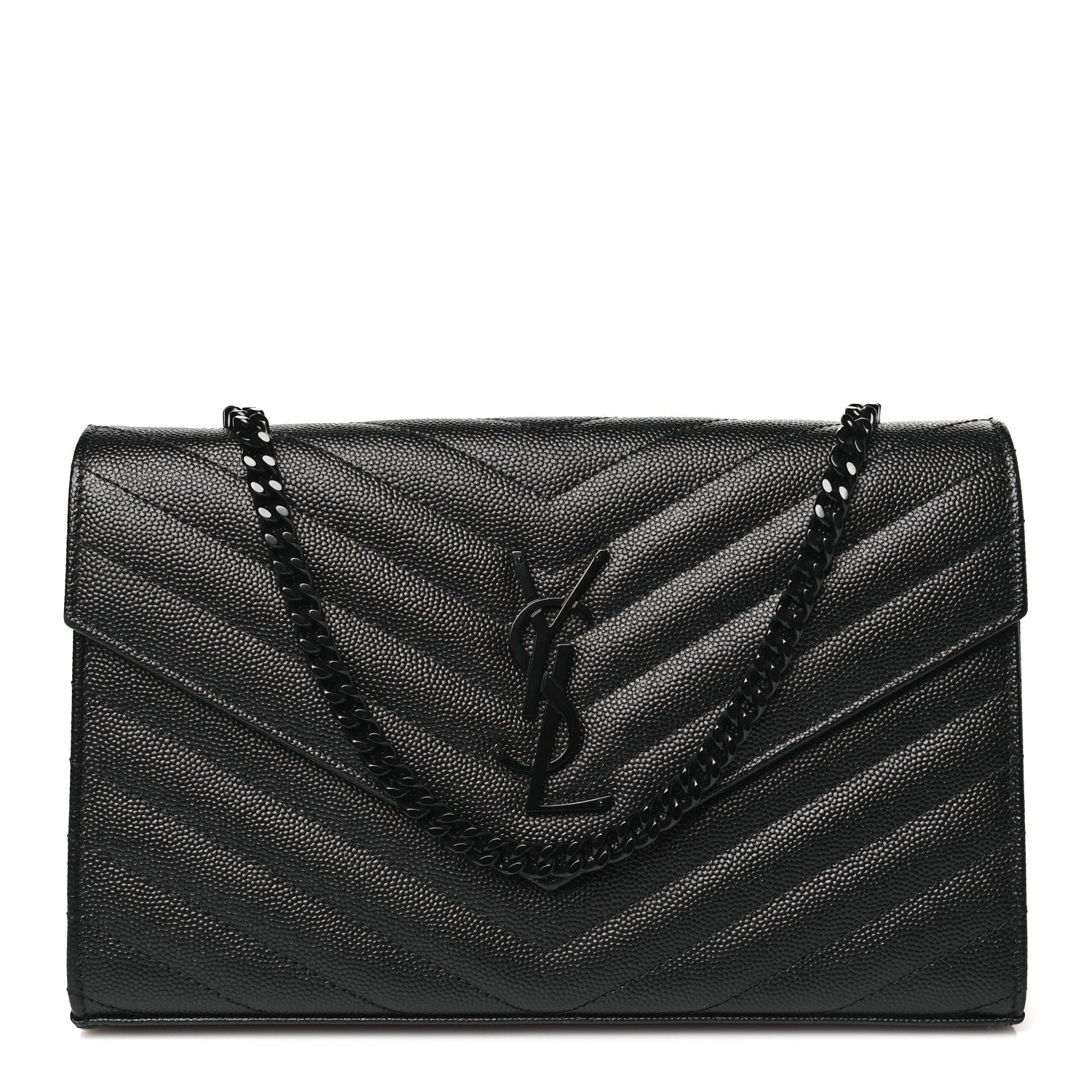Saint Laurent Grain De Poudre Matelasse Chevron Monogram Monochrome Chain Wallet Black 1 of 10
