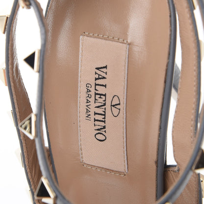 Valentino Garavani Pebbled Calfskin Rockstud Ankle Strap 100mm Pumps 40 Light Stone 7 of 8