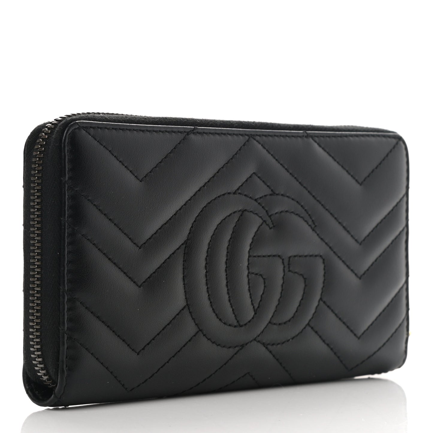 Calfskin Matelasse GG Marmont Zip Around Wallet Black
